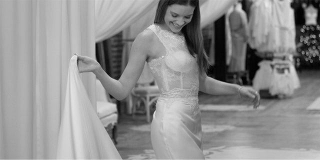 Bride modeling a couture wedding gown during the design stage | Vanya Designs Bridal Studio | Wichita, KS