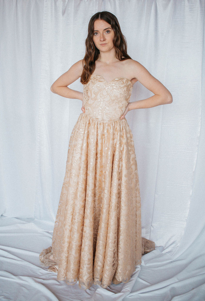 PEYTON | Gold lace strapless ballgown-Vanya Designs Bridal Shop