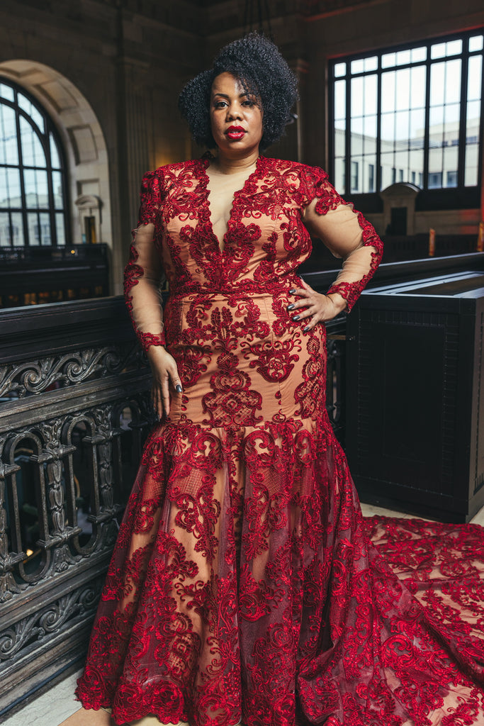 EILEEN | Red lace mermaid wedding dress-Vanya Designs Bridal Shop