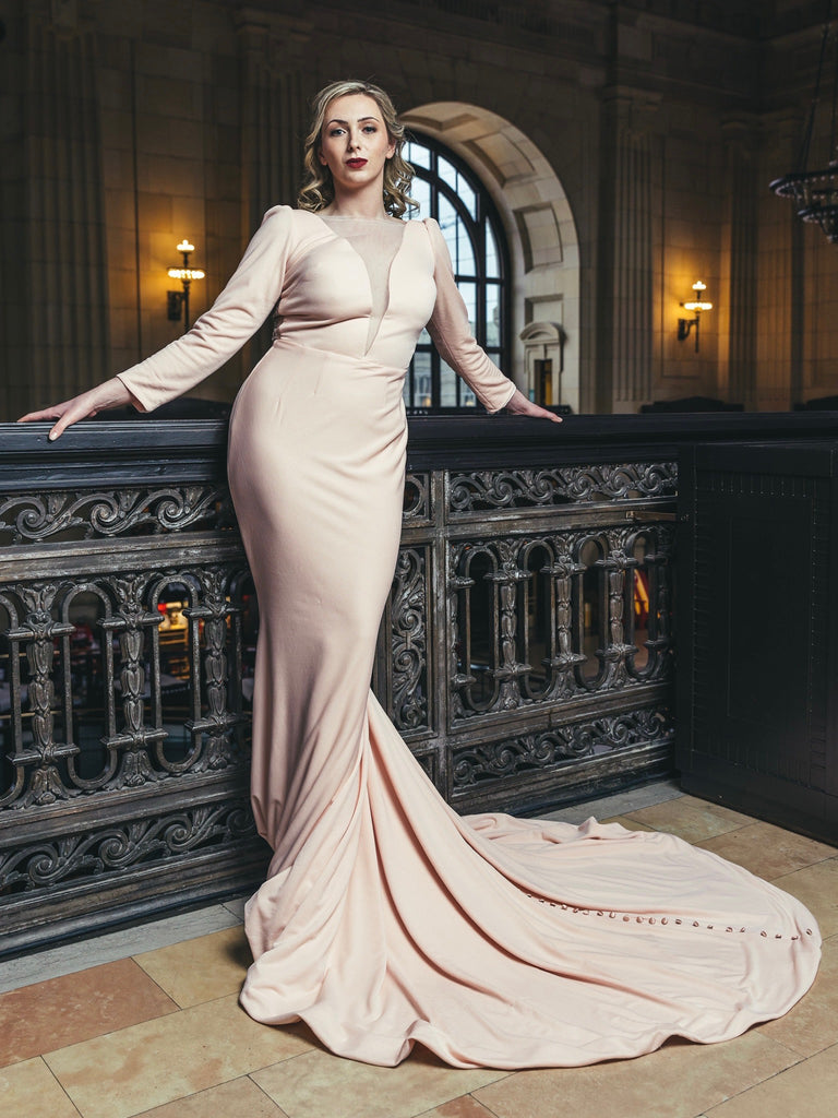 LILY | Pink crepe wedding dress-Vanya Designs Bridal Shop