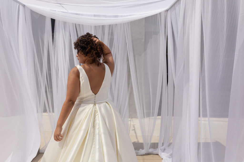 ALLY | Plus-size Mikado ballgown with pockets-Vanya Designs Bridal Shop