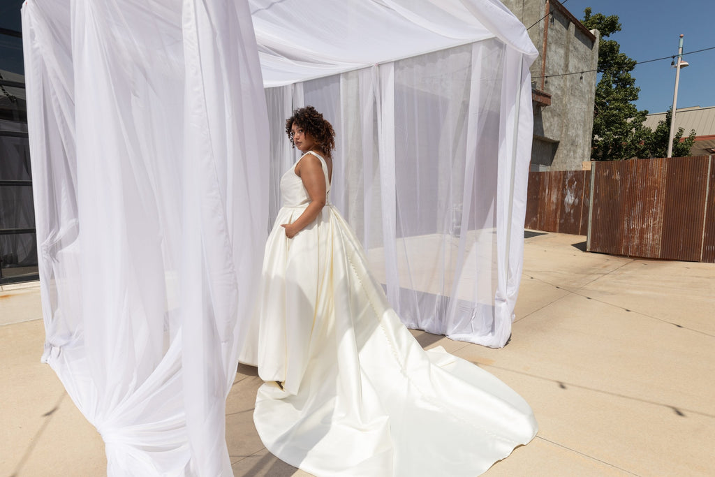 ALLY | Plus-size Mikado ballgown with pockets-Vanya Designs Bridal Shop