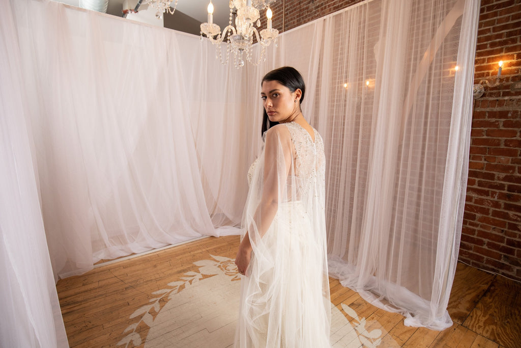 DIAMOND | Beaded gown with detachable cape-Vanya Designs Bridal Shop
