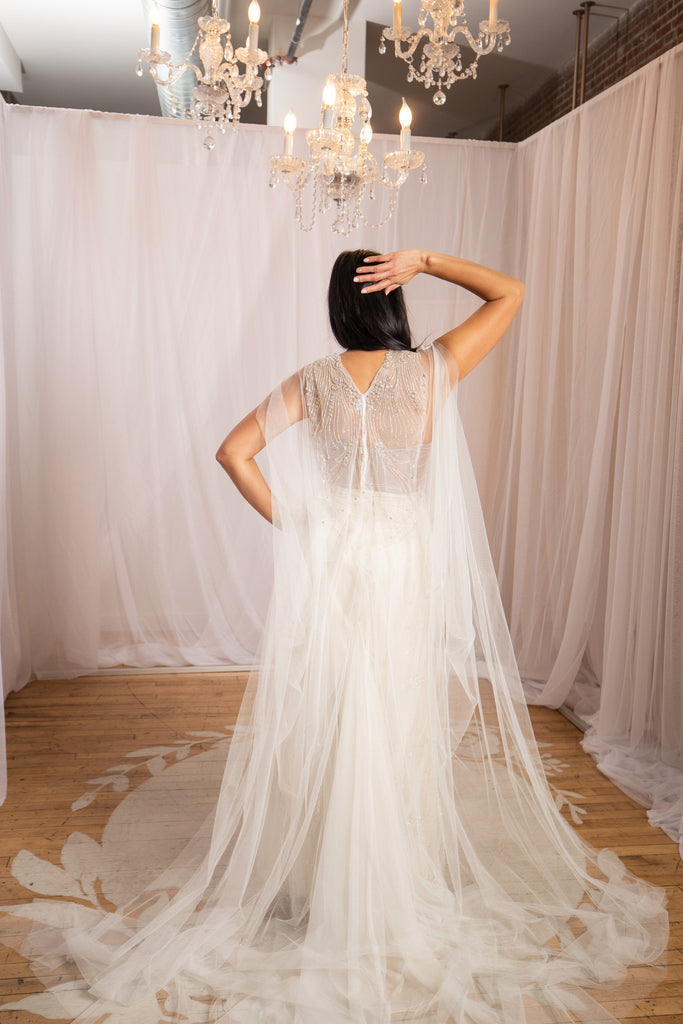 DIAMOND | Beaded gown with detachable cape-Vanya Designs Bridal Shop