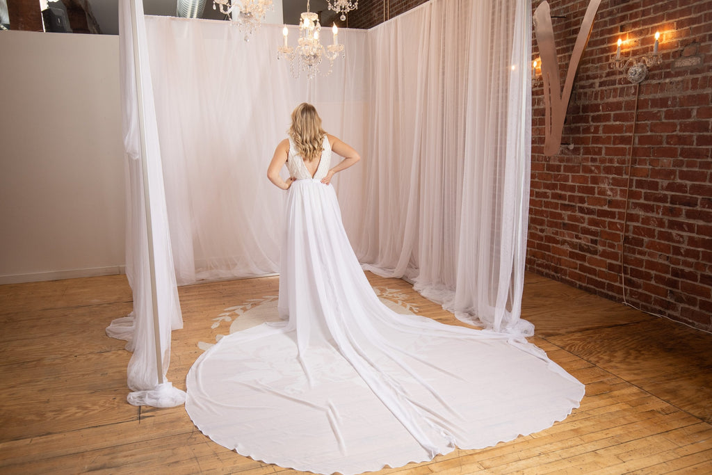 ELIZABETH | Beaded Romper with Removable Chiffon Overskirt-Vanya Designs Bridal Shop