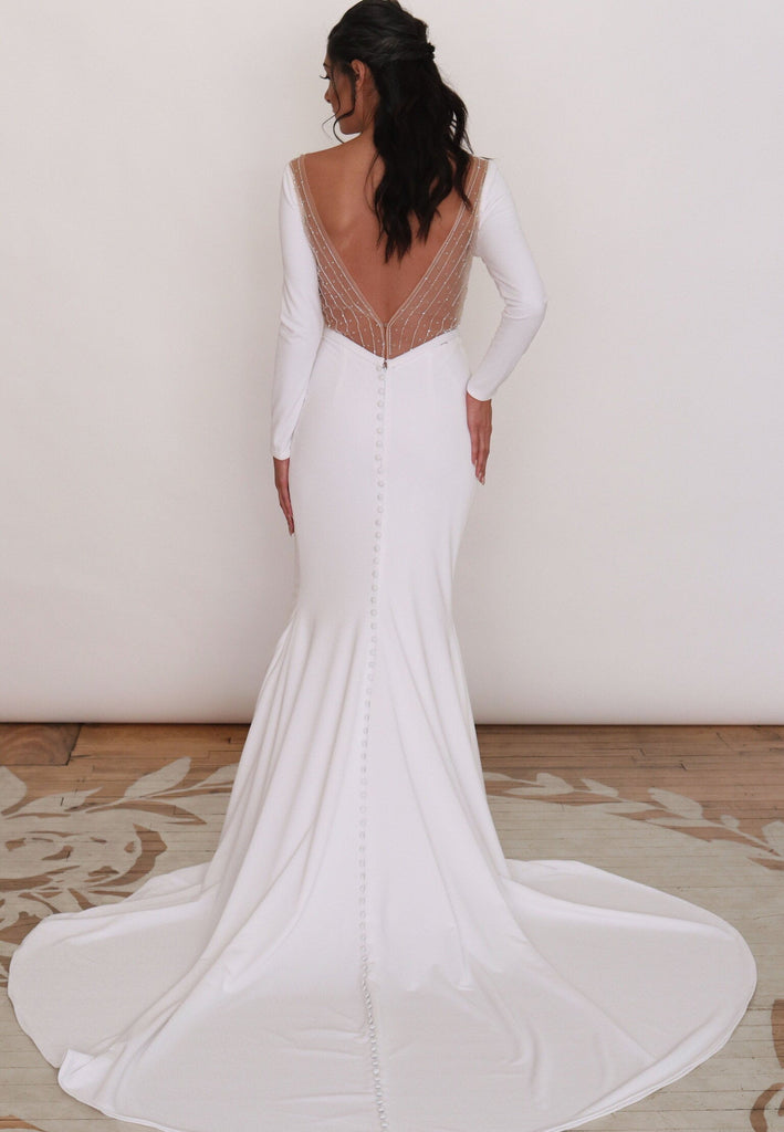 LAUREN 0196 | Crepe long sleeved fit and flare-Vanya Designs Bridal Shop